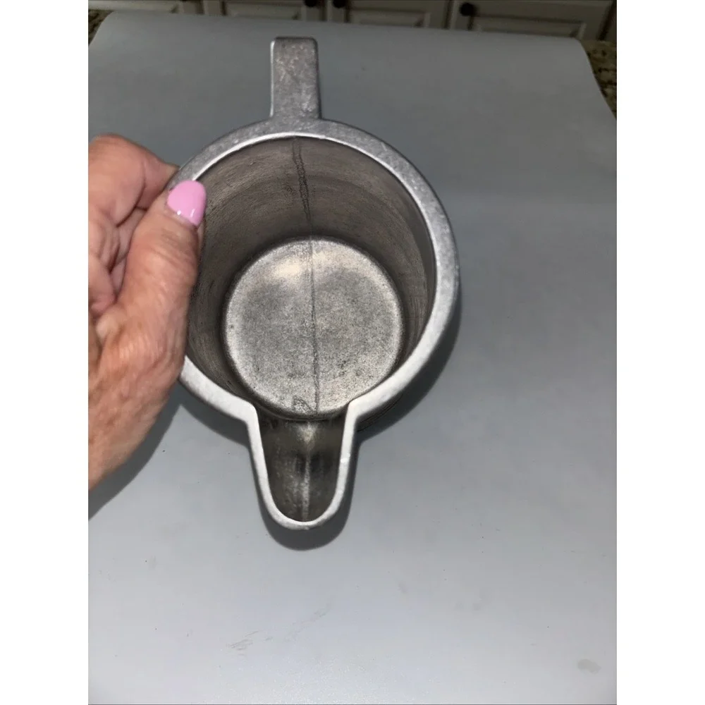 Large Vintage Pewter Tankard Unbranded Primitive Style Silver 5 3/4 Tall Pitcher